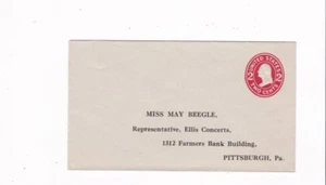 PITTSBURGH MUSIC HISTORY MISS MAY BEEGL 2 CENT PREPAID POSTAL COVER EARLY 1900'S - Picture 1 of 5