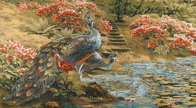 WALL JACQUARD WOVEN TAPESTRY Paradise Place - Peacocks EUROPEAN FLORAL GARDEN - Image 1 of 2