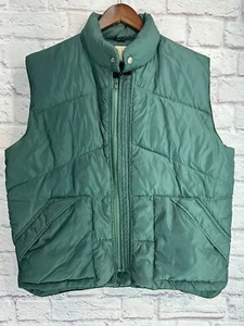 Camel Down VTG 1970s GREEN Nylon Puffer Quilted Vest Large PrimeGoose Down - Picture 1 of 8