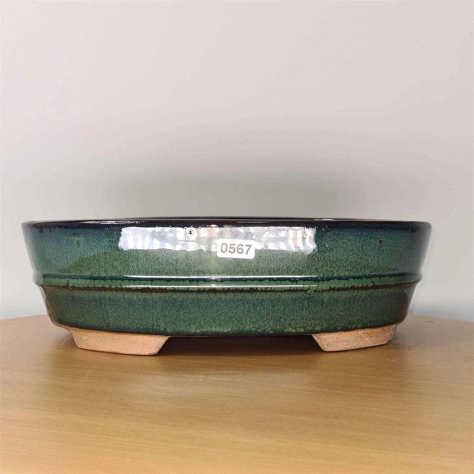 YORKSHIRE BONSAI 31cm Glazed Bonsai Pot | Oval | 31cm x 24cm x 8cm | Green