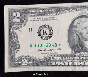 2009 $2 ⭐STAR NOTE⭐ LOW 5 Digit Serial Number. (I) Dallas. F-1939K*. Crisp T8030 - Picture 1 of 10