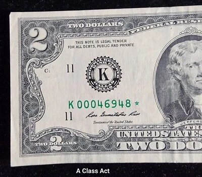 2009 $2 ⭐STAR NOTE⭐ LOW 5 Digit Serial Number. (I) Dallas. F-1939K*. Crisp T8030 - Image 1 of 4