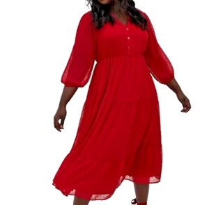 Vestido para mujer Torrid talla grande 4X 26 rojo clip suizo punto gasa bolsillos midi en capas - Imagen 1 de 16