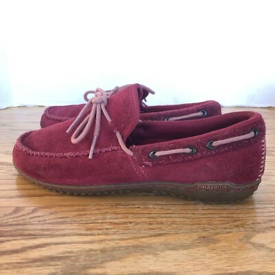 Zapatos Mocasines Patagonia Thatcher Gamuza Cuero Para Mujer Talla 6.5 Encerado Rojo Granate Foto 1 de 4