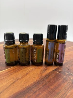 doTERRA Lot of 5 Essential Oils Peppermint Lavender Marjoram Terra Shield Used - Image 1 of 4
