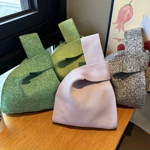 Handmade Tote Bag Solid Color Shopping Bags Casual Knot Wrist Bag Women Girls - Picture 1 of 9
