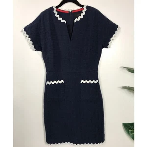 J. Crew Navy Tweed Dress Rickrack Scallop Trim Women's 4 Classic Office Business - Picture 1 of 13