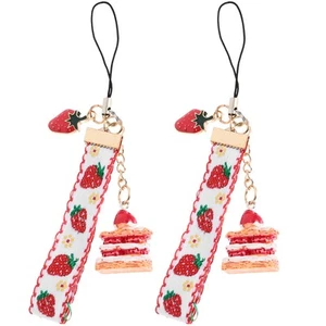 2 Pcs Erdbeerglockenschlüsselkette Mädchen Mobile Telefon DIY Hängende - Afbeelding 1 van 12