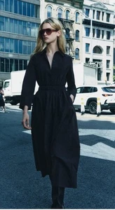 Zara Black Charcoal Long Sleeves With Pockets Midi Dress Size M RRP £59.99. - Picture 1 of 8