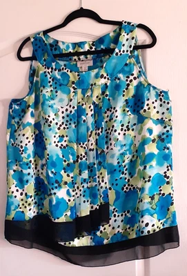 AVENUE 14/16 Azul Negro Verde Sin Mangas Plisado Top Gasa Ribeteado Dobladillo Foto 1 de 4