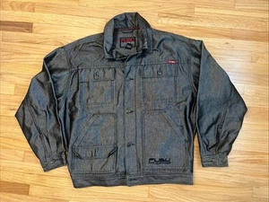 VINTAGE Fubu Jacket The Collection Large Charcoal Denim Jean Hip Hop Y2K Baggy - Picture 1 of 13