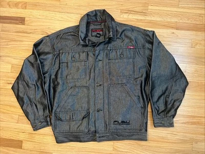 VINTAGE Fubu Jacket The Collection Large Charcoal Denim Jean Hip Hop Y2K Baggy - Image 1 of 4