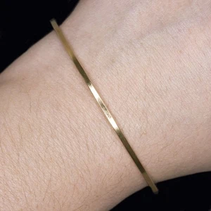 SOLID 14k YELLOW GOLD BANGLE BRACELET THIN DAINTY MINIMALIST CLASSIC SIMPLE - Picture 1 of 2