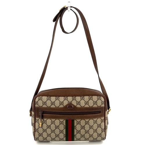 Borsa a tracolla vintage Gucci linea Sherry in pelle PVC marrone autentica