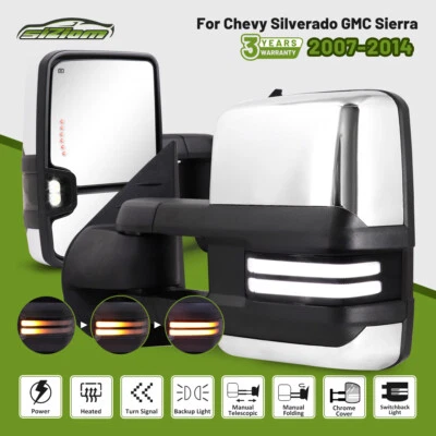 Left+Right Switchback Chrome Tow Mirrors for 07-13 Chevy Silverado 2500HD 3500HD - Image 1 of 4