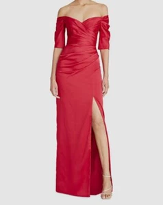 $795 Theia Women's Red Sienna Off-Shoulder Leg-Split Gown Dress Size 4 - Picture 1 of 4
