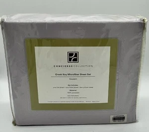 Microfiber Sheets Set Queen, light purple Greek Key pattern. Concierge Coll  - Picture 1 of 9
