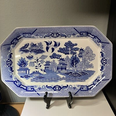 LARGE Vintage Oriental Trading Co. Dallas Blue Willow  pattern serving tray - Image 1 of 4