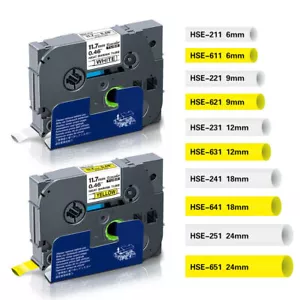 Tubo termorretráctil de cinta de etiquetas Hse 231 221 para fabricante de etiquetas Brother P-Touch, 6 mm-24 mm - Imagen 1 de 22