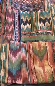 Ikat Patchwork Fabric Home Decor Green Teal Rose Remnant A5 - Picture 1 of 5