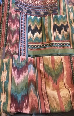 Ikat Patchwork Fabric Home Decor Green Teal Rose Remnant A5 - Image 1 of 4