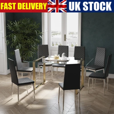 Square Tempered Glass Table & Chair Sets Dining Room Kitchen Table w/ Metal Legs - Image 1 of 4