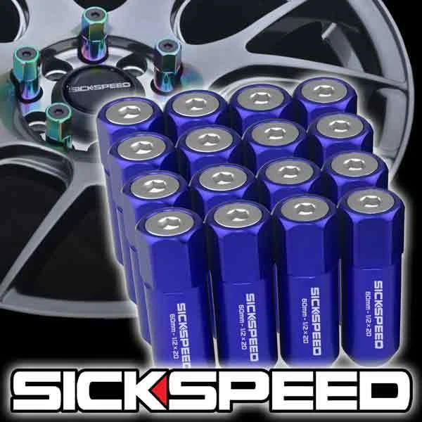 SICKSPEED 16 PC BLUE/POLISHED CAPPED ALUMINUM 60MM EXTENDED LUG NUTS 1/2x20 N30 - Image 1 of 1