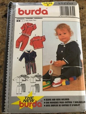 🌹 BURDA #3434 - CHILD'S SAILOR SHIRT or TOP AND PULL ON PANTS PATTERN 6M-3YR FF - Image 1 of 2