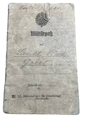 WWI Original Imperial German Military Pass GRIES Grenadier Regiment 8 Russia - Image 1 of 4