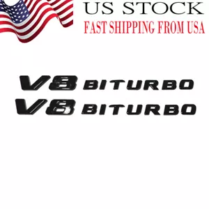 2X V8 BITURBO Gloss Black Fender BADGE FOR MERCEDES AMG C63 E63 G63 GLC63 GLE63 - Picture 1 of 6