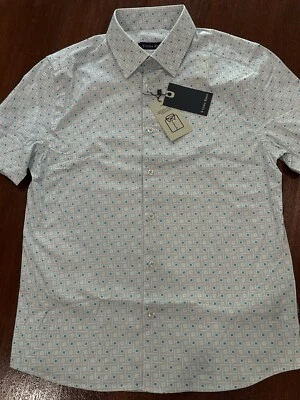 NWT STONE ROSE Gray Geometric Box Print Short Sleeve Shirt Mens Size Small $145 - Image 1 of 4