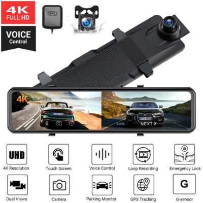 TOGUARD 12" Espejo 4K Dash Cam GPS Pantalla Táctil Retrovisor Coche Cámara Visión Nocturna Foto 1 de 4