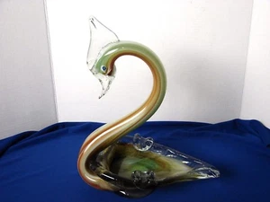 Cenicero DE COLECCIÓN GRANDE Murano Italia VIDRIO Cisne Verde Naranja Blanco REMOLINADO 13" - Imagen 1 de 12