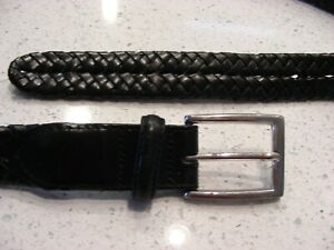 LAND'S END - Men's Braided Leather belt - BLACK w/silver buckle - size 36