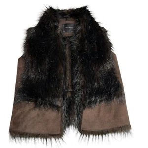 ZARA Damen Webpelz Weste braun Wildlederimitat mit schwarz Größe XL X-Large - Bild 1 von 8