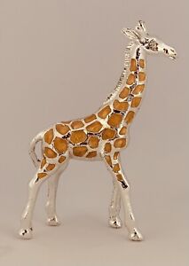 Giraffe FIGURINE - SILVER  PLATED PEWTER & ENAMEL WITH RHINE STONE