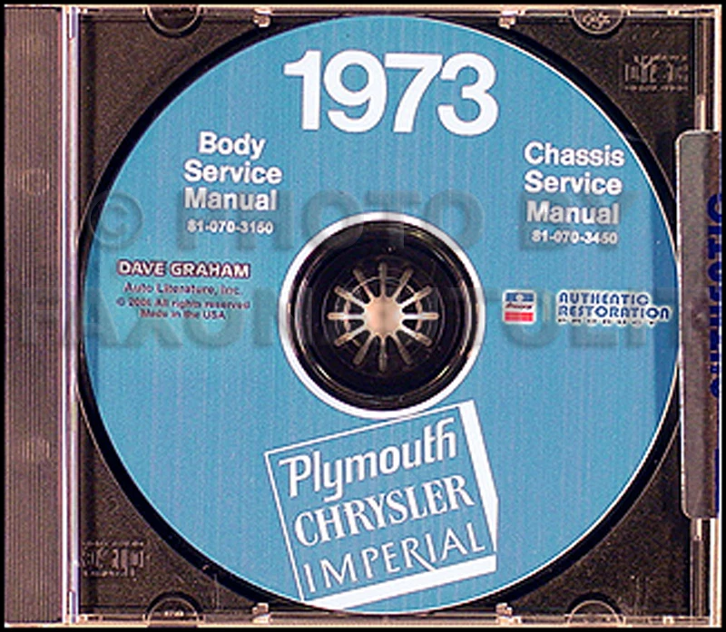 1973 Plymouth Shop Manual CD Roadrunner Satellite Fury Barracuda Duster Valiant - Image 1 of 1
