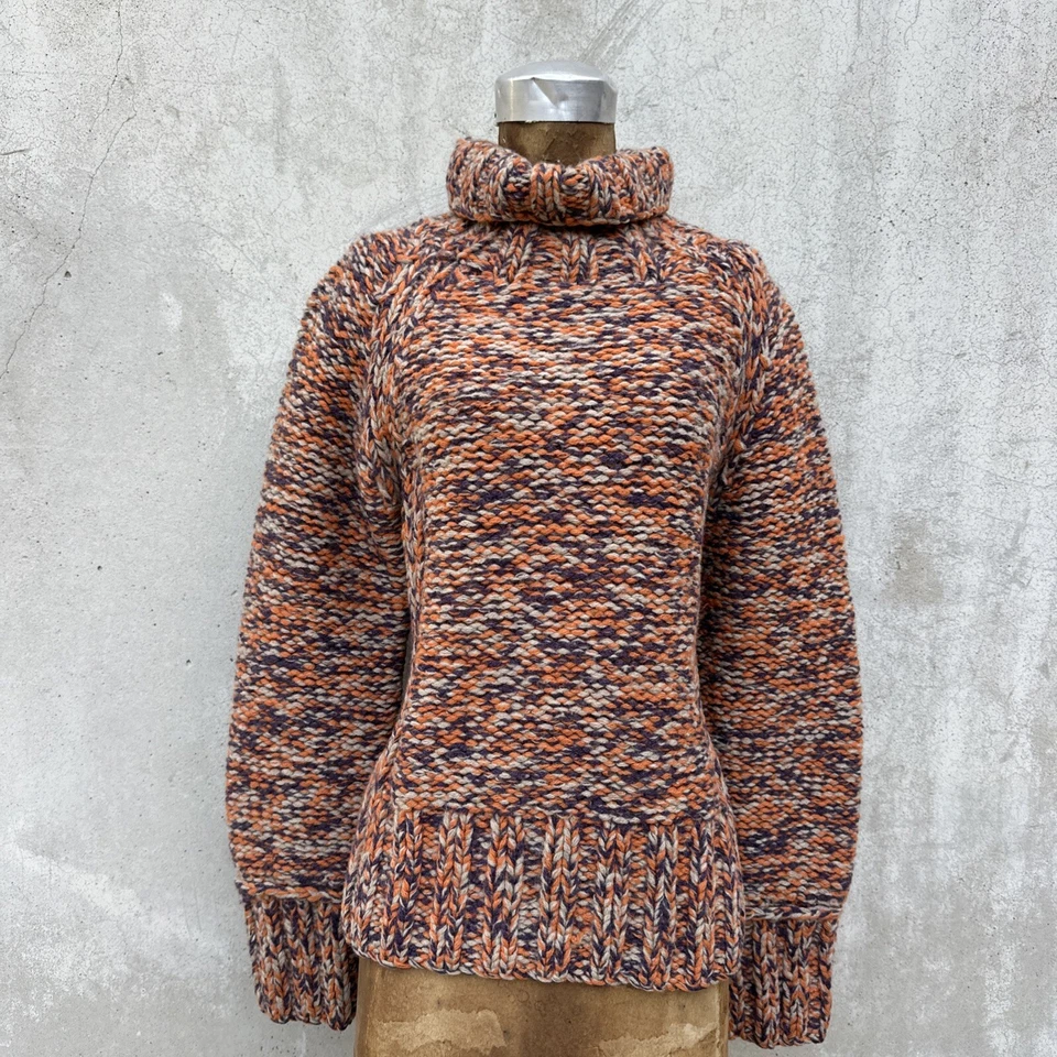 Suéter de punto grueso naranja vintage años 60 70 cuello alto manga larga tejido acanalado Foto 1 de 4