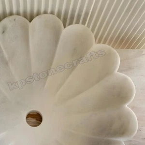 Kishkinda White Marble Floral Sink/Basin- kpstonecrafts - Picture 1 of 6