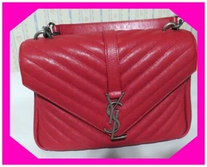 Saint Laurent YSL Classic Matelasse Chevron Medium College Rouge Red BAG Purse - Picture 1 of 15