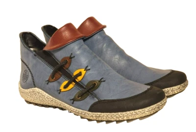 Rieker Liv 82 Blue Faux Leather Booties Boots Size 40 Womens 8.5-9 Comfort Style - Image 1 of 4