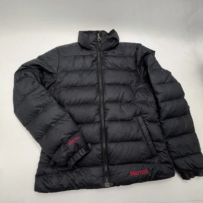 Marmot Goose Down 650 Fill WOMEN SMALL Jacket Black Puffer Zipped Pockets - Image 1 of 4