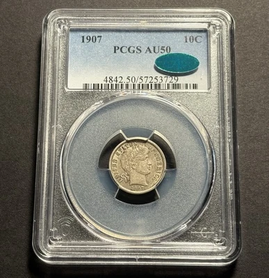 1907 Barber Dime — PCGS AU50 CAC ✅ Original Surfaces 🔥 - Image 1 of 4