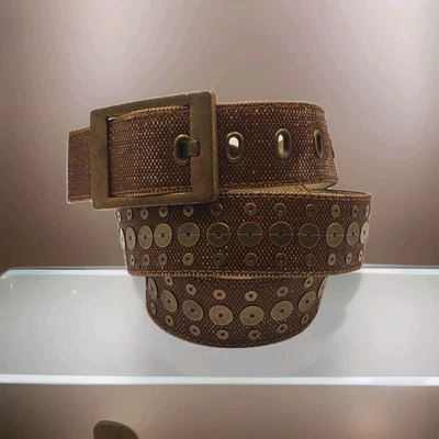 Cinturón de Diseñador Grande De Colección Calvin Klein Jeans Marrón Cuero Genuino Tachonado Foto 1 de 4