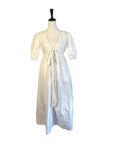 The Drop 100% Cotton White Maxi Dress Lagenlook With Pockets Front Bow Tie Sz SP - Picture 1 of 13