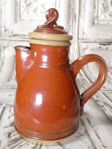 Small Stoneware Art Pottery Dutch Style Coffee Pot Marked Reddish Brown Glaze - Picture 1 of 18