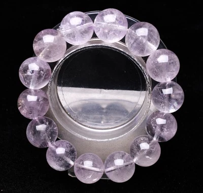 Brazalete de cuentas redondas de piedras preciosas de cristal de amatista púrpura natural genuino de 15,5 mm Foto 1 de 4