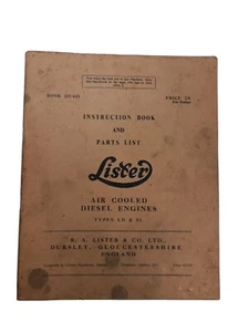 Lister Air Cooled Diesel Engines Instruction Book and Parts List. Types LD & SL - Picture 1 of 6