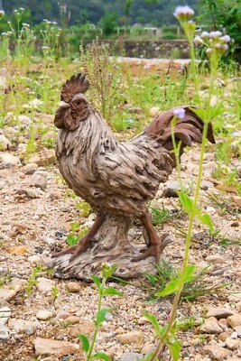 Gallo de pie jardín estatua aspecto madera a la deriva jardín granja patio decoración Foto 1 de 4