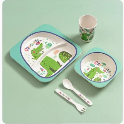 5 Tlg Kindergeschirr-Set Geschirr Set Becher, Schüssel, Teller, Löffel & Gabel - Bild 1 von 4